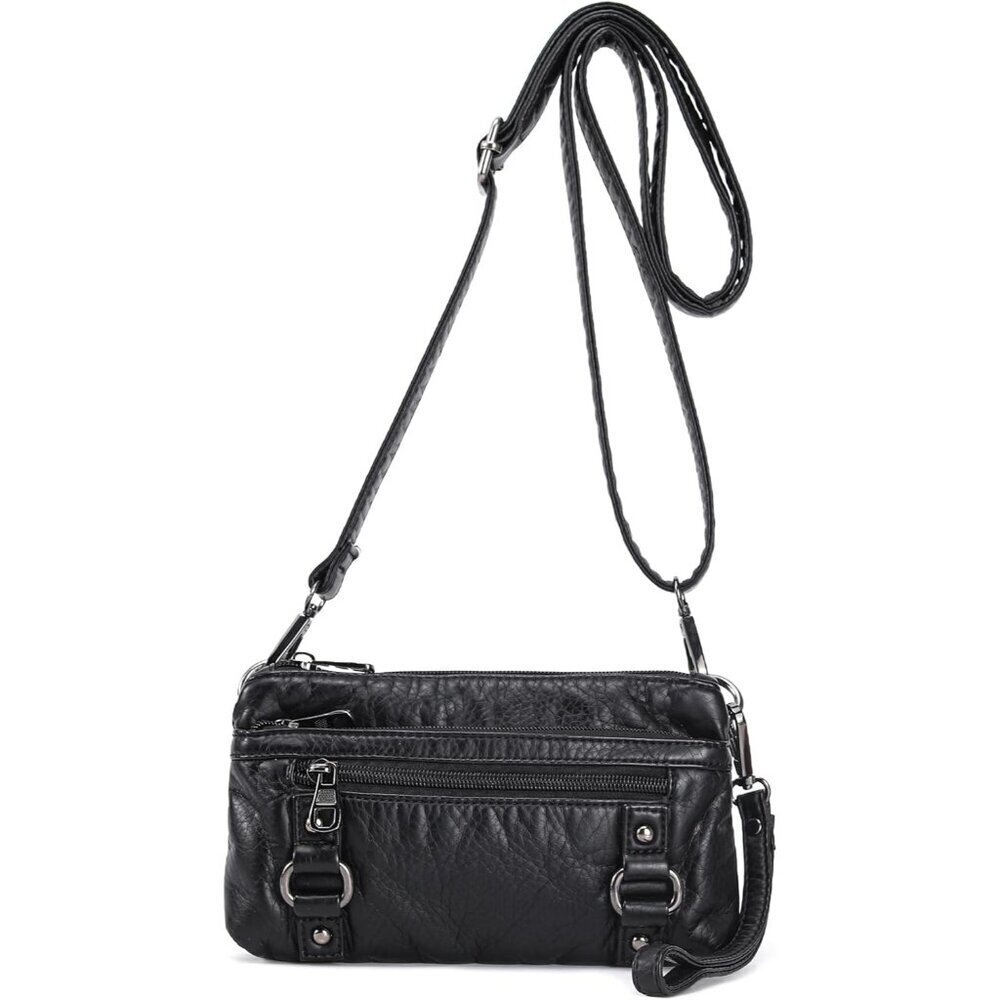 Treble Pockets Small Crossbody Bag Synthetic Leather Women Cell Phone Purse